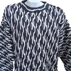 Large Bergati Mens Vintage Sweater Black & White Textured Knit Acrylic Syria 90s